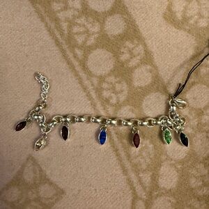 HEAVY New OS Sterling silver marquise charms station chunky rolo chain bracelet